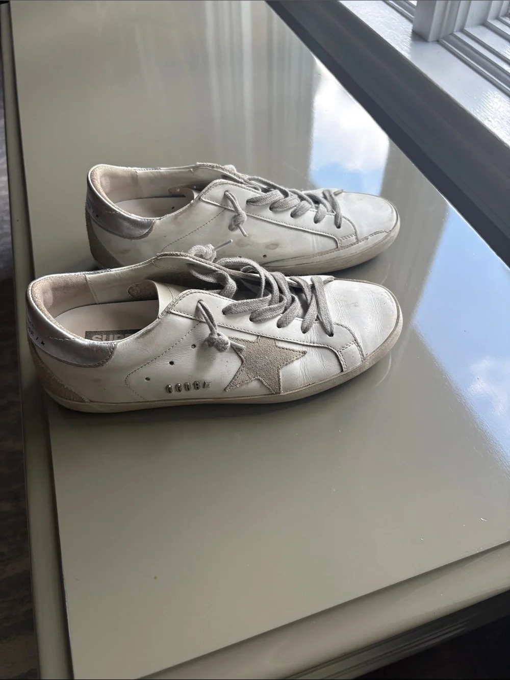 Golden Goose White Leather Low-Top Sneakers with Gray Star